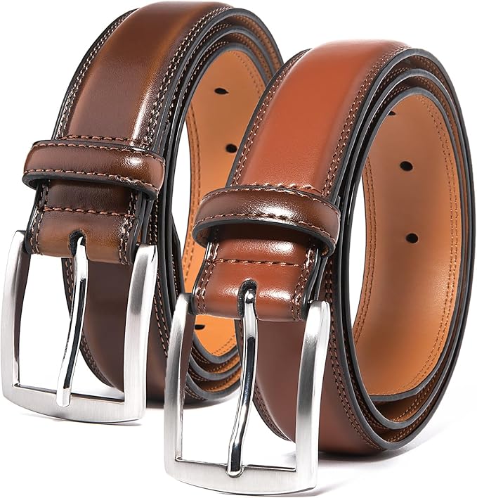 Mens Genuine Leather Dress Belt for Men, Handmade, 100% Cow Leather,Classic Casual and Business Belt Prong Buckle