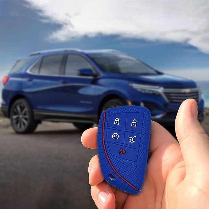 Autobase Silicone Key Fob Cover for 2022 2023 2024 2025 2026 Chevy Equinox Silverado 1500 GMC Sierra 1500 Canyon | 2024 2025 2026 Silverado 2500HD 3500HD | 2-Pack in Black & Blue