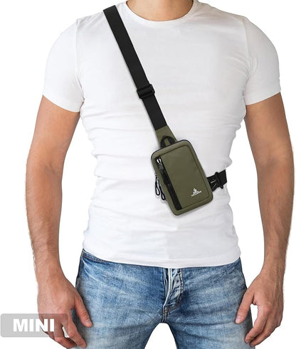 Peicees Small Crossbody Bag for Men Women Mini Sling Bag Travel Running Phone Daypack Cross Body Shoulder Bags, 2 Sizes, Mini Army Green