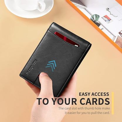 RUNBOX Slim Money Clip Wallets for Men RFID Blocking 11 Card Holder Minimalist Small Thin Carbon Leather Bifold Mens Front Pocket Wallet Gift Box