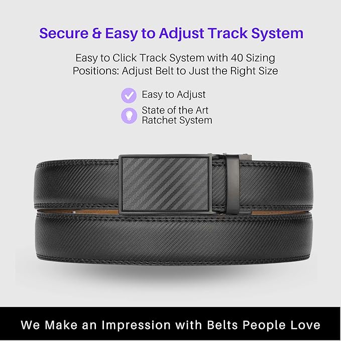 Marino Avenue Ratchet Belt for Men. Adjustable Leather Dress Belt with 38 Easy to Click Into Place Ratchet Closures.
