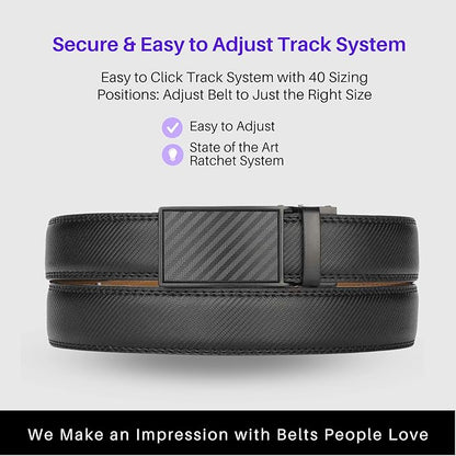 Marino Avenue Ratchet Belt for Men. Adjustable Leather Dress Belt with 38 Easy to Click Into Place Ratchet Closures.