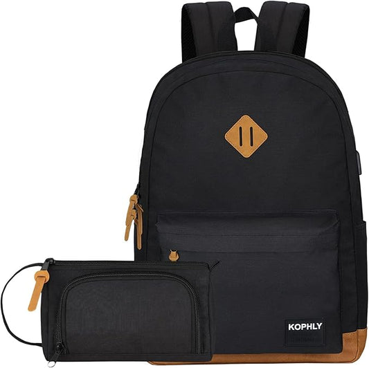 Lightweight Travel Laptop Backpack, Backpack with USB Charging Port For Men and Women, Carry-on Back pack, Casual Work Bag(Black Set)