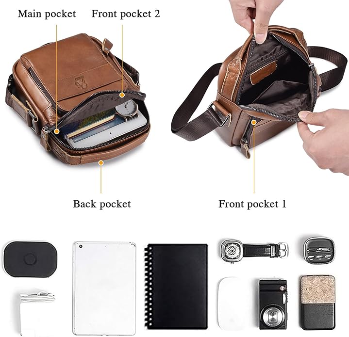 BAIGIO Genuine Leather Small Messenger Bag for Men Shoulder Bag for Ipad Crossbody Bag Men Handbag Satchel Travel Business