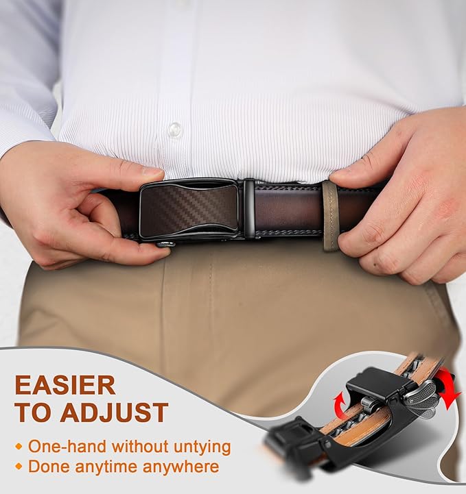 BULLIANT Mens Ratchet Belt,Leather Adjustable Slide Belt For Gift Mens Dress Casual 1 3/8",Size Adjustable