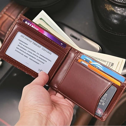AirTag Wallet Men，Genuine Leather Wallet with Airtag Holder Slim Billfold RFID Blocking Wallet for Apple Air tag Best Gifts for Him Brown (Airtag Not included)…