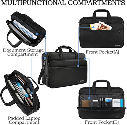 Ytonet Laptop Briefcases for Men, 17 Inch Expandable Briefcase Computer Bags for Laptop for Men, Water Resistant Multi Compartments Men's Work Bag with Luggage Strap for Bussiness Travel, Black