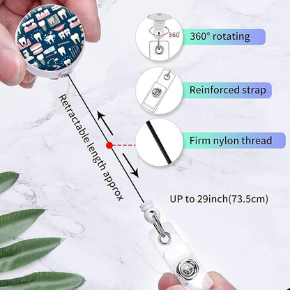 2 Pack Badge Reels Holder Retractable with ID Clip for Nurse Name Tag Card Nursing for Doctor Teacher Student Employee Office Medical Work (Cute Tooth)