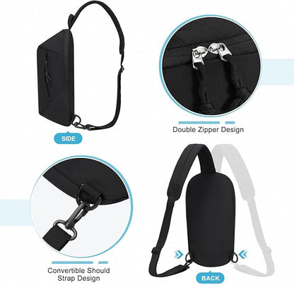 Small Sling Bag with RFID Blocking, Mini Fanny Pack for Women and Men, Convertible Crossbody Anti Theft Chest Bag for Travel Hiking Running, Black
