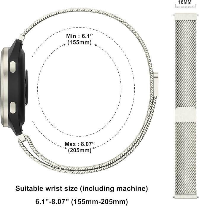 18mm Metal Bands for Garmin Venu 3S / Venu 4 41mm / Venu 2S / Vivoactive 4S / Vivomove 3S / Forerunner 265s Watch Bands, Quick Release Stainless Steel Metal Replacement Wristband Strap for Garmin Forerunner 255s/265s Bands Women Men