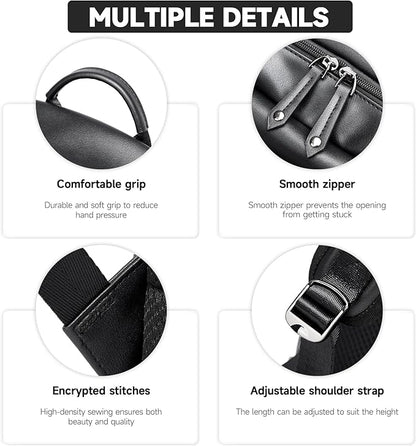 Laptop Backpack For Men Women Waterproof 15 Inch Pu Leather Black Casual Backapck For Work Business Travel College