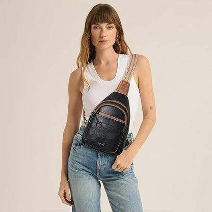 Leresas 7L Sling Bag for Women Men Vegan Leather Crossbody Bags Fanny Pack Purse Backpack Over Shoulder Bag Travel Anti Theft