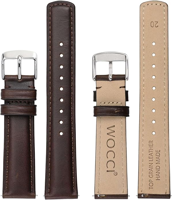 WOCCI Quick Release Watch Band, Distressed Genuine Leather, Stainless Steel Buckle, Strap Width 18mm 19mm 20mm 22mm 24mm