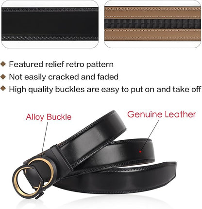 Aurolran Men&Womens Leather Dress Belt Business Automatic Buckle Belt Color-Black Silver Gold