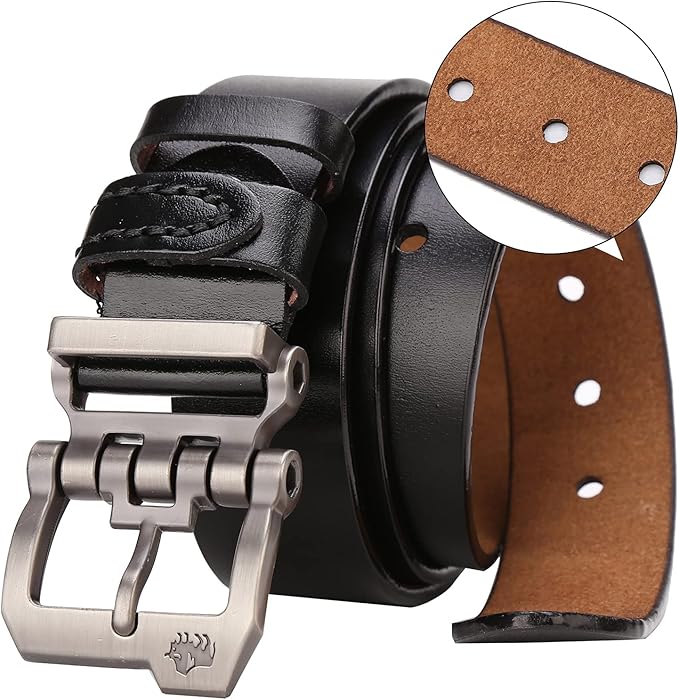 BISON DENIM Men's Belts Leather Dress Genuine Leather Classic Heavy Duty Buckle Belt Casual for Jeans