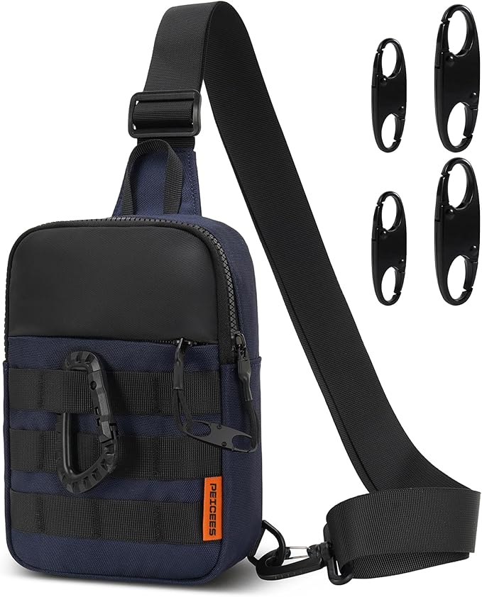 Peicees Small Anti Theft Sling Bag for Men, Tactical Inspired Waterproof Utility EDC Mini Crossbody Chest Bag for Travel Work Sport (Dark Blue)