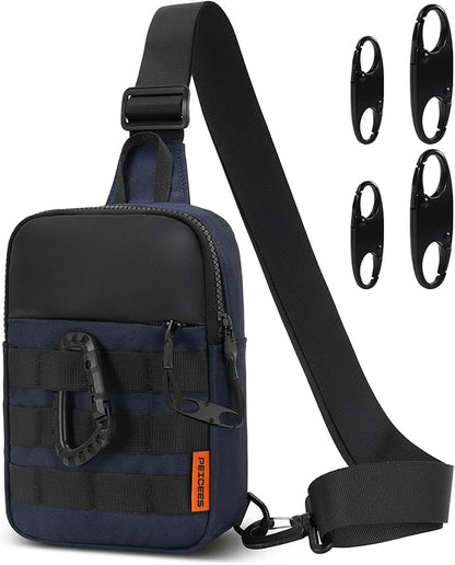 Peicees Small Anti Theft Sling Bag for Men, Tactical Inspired Waterproof Utility EDC Mini Crossbody Chest Bag for Travel Work Sport (Dark Blue)