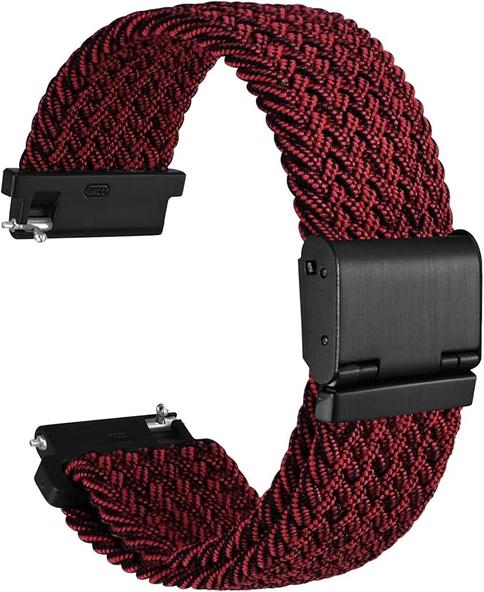 WOCCI 20mm Braided Nylon Watch Band for Men and Women, Quick Release, Black Stainless Steel Buckle (Red Black)