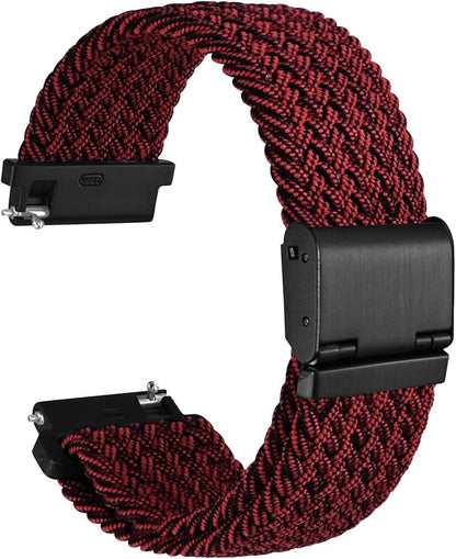 WOCCI 21mm Braided Nylon Watch Band for Men and Women, Quick Release, Black Stainless Steel Buckle (Red Black)