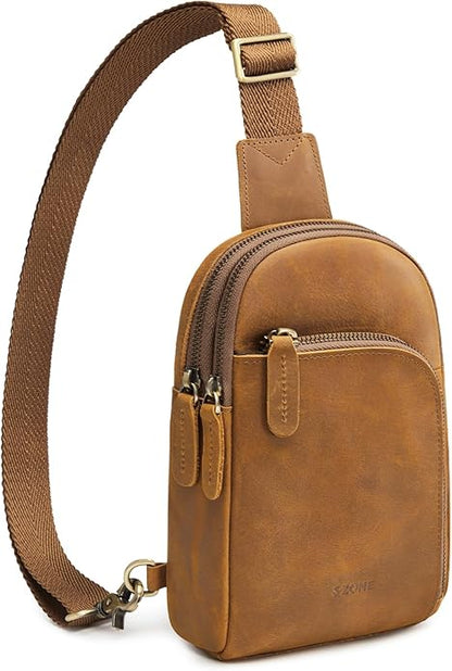S-ZONE Genuine Leather RFID Blocking Small Sling Bag Women Crossbody Fanny Packs