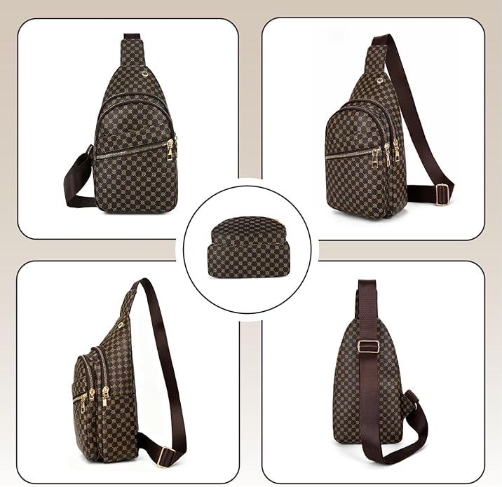 Sling Bag Set, PU Leather Sling Bag, Multi-Zipper Design for Travel, Outdoors, Valentine’s Day Gifts