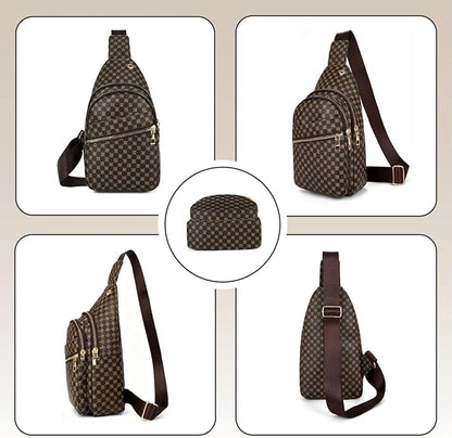 Sling Bag Set, PU Leather Sling Bag, Multi-Zipper Design for Travel, Outdoors, Valentine’s Day Gifts
