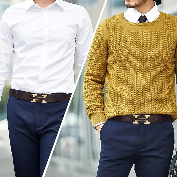 Aurolran Men&Womens Leather Dress Belt Business Automatic Buckle Belt Color-Black Silver Gold