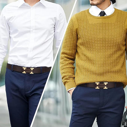 Aurolran Men&Womens Leather Dress Belt Business Automatic Buckle Belt Color-Black Silver Gold