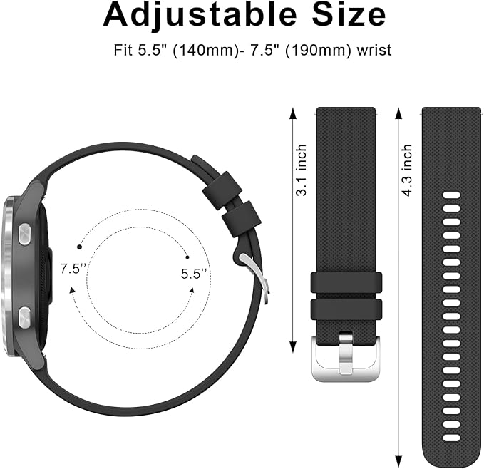 Vanjua 18mm Watch Bands Quick Release Replacement Wristband, 4 Pack Soft Silicone Waterproof Sport Straps Band for Men Women