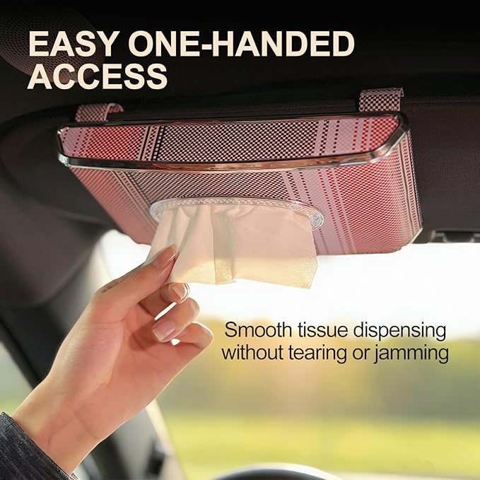 Car Tissue Holder, Faux Leather Visor Tissue Box Holder with Secure Clip, Hanging Tissue Dispenser for Sun Visor or Seat Back, Easy Access Organizer, Fits Most Cars SUVs Trucks (Hanging)