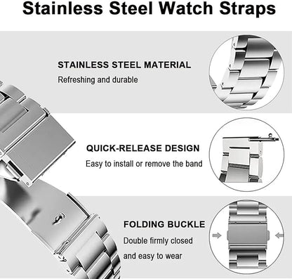 Quick Release Stainless Steel Watch Band Matte Brushed Metal Watchband 14mm 16mm 18mm 20mm 22mm 24mm Universal Solid Stainless Steel Metal Smartwatch Bracelet Replacement Band for Men Women