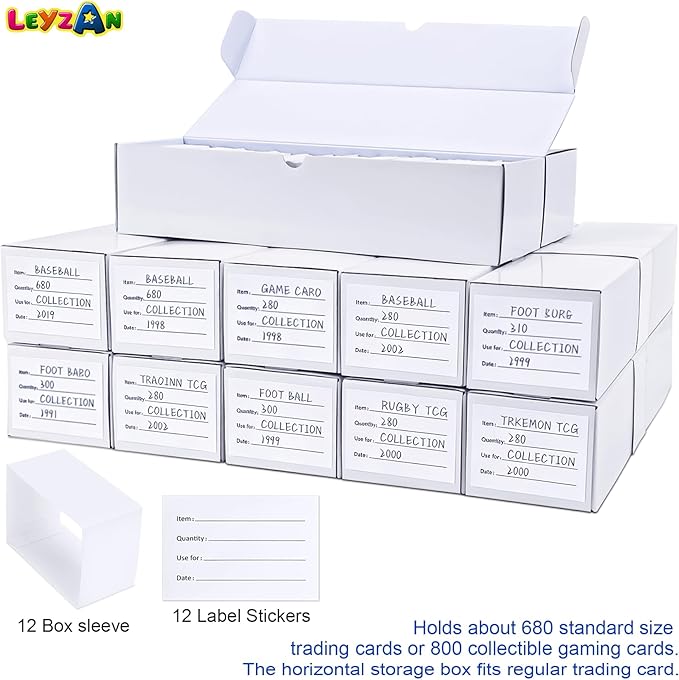 Trading Card Storage Boxes, 12 Pack 1000 Count Cardboard Card Organizer for MTG, TCG & Sports Cards, Fits Sleeved Cards, Bulk Card Storage for Trading Card Collections