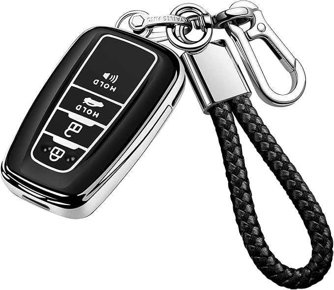 Tukellen for Toyota Key Fob Cover with Keychain,Special Soft TPU Key Case Protector for 2019-2025 RAV4 2020-2022 Highlander Corolla Prius,2018-2024 Camry Avalon C-HR GT86-Silver
