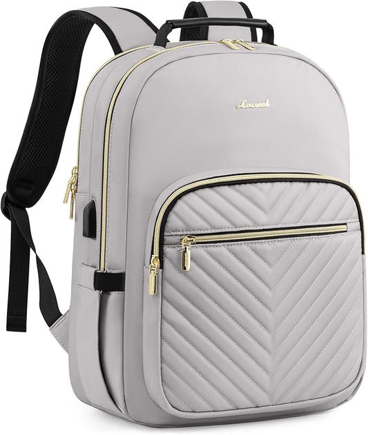 LOVEVOOK Laptop Backpack Purse for Women, Work Travel Computer Bags, College School Backpack for Student Girl, Quilted Casual Daypack with USB Port, Fit 15.6 Inch Laptop, Grey