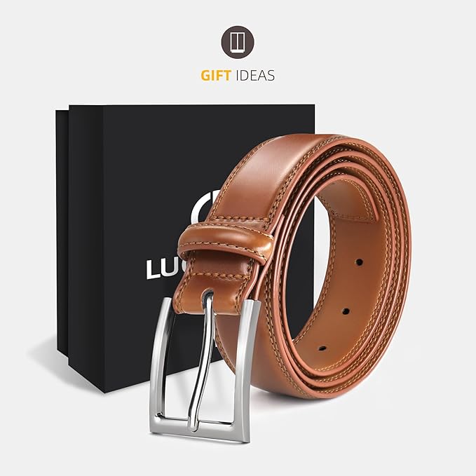 Mens Genuine Leather Dress Belt Classic Casual Belt with Single Prong Buckle for Jeans Pants Work and Business