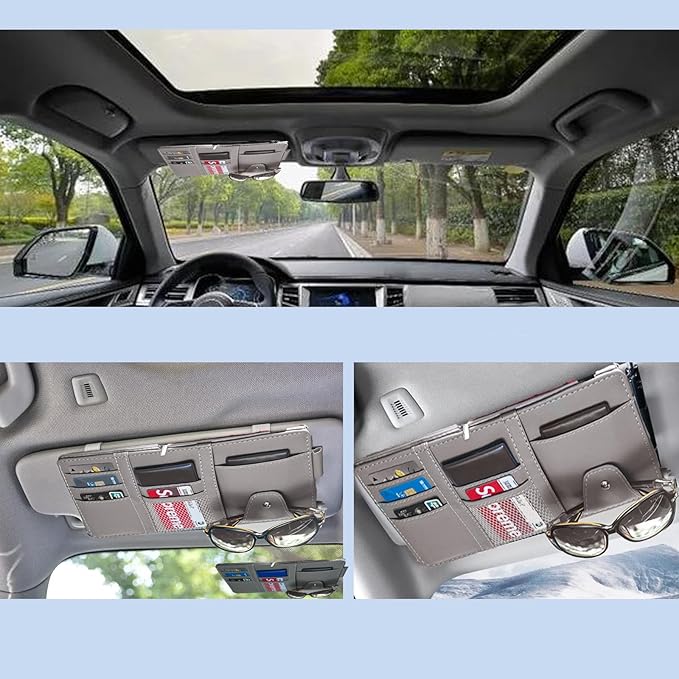 Car Sun Visor Organizer, Visor Organizer Auto Car visor Storage Organizer Sun Visor Storage Organizer with Pockets Car Visor Storages Pouch Truck Visor Organizer for Men Women(Grey)