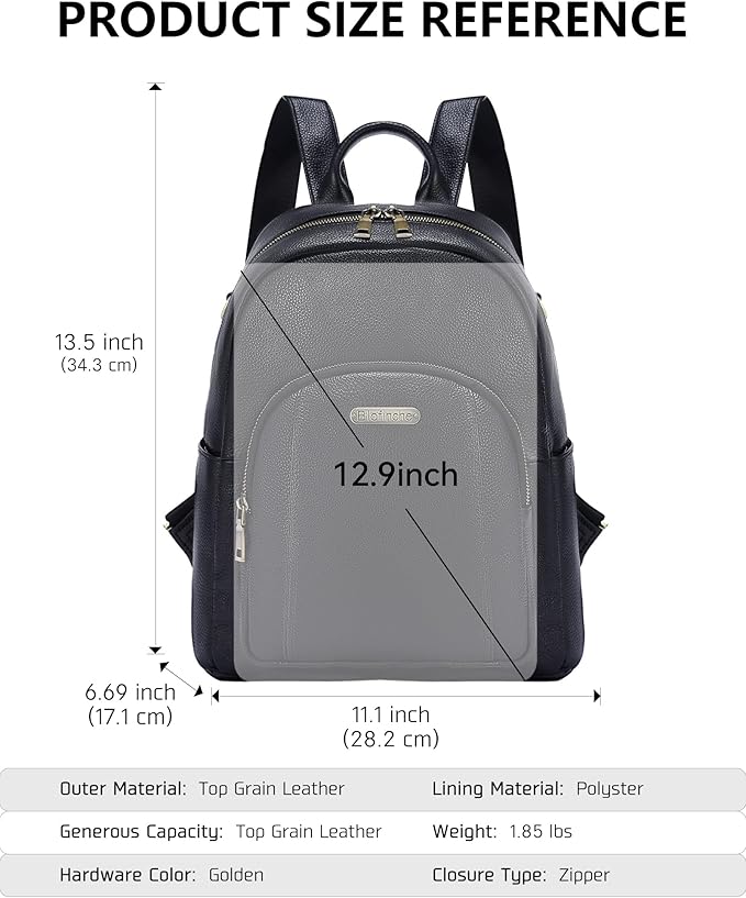 Women's Genuine Leather Backpack for Professionals, 12.9 Inch Laptop Backpack with Anti-Theft Pocket, Business Work Computer Bag for Office & Travel, Classic Black