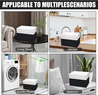 Bagnizer Large 22 Quart Linen Fabric Foldable Storage Bin Cube Organizer Basket with Flip-Top Lid & Handles, Clothes Blanket Box for Home, Office, Closet, Black & White, 4 Pack 14.6 x 9.5 x 9.5