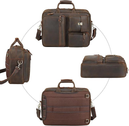TIDING Men's Leather Convertible Backpack 15.6 Inch Laptop Briefcase Messenger Bag Work Business Travel Rucksack