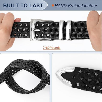 BELTROAD Braided Leather Belt for Men Casual Jeans Golf, Men's Leather Woven Alloy Buckle Hand Braided Belts Gift for Men
