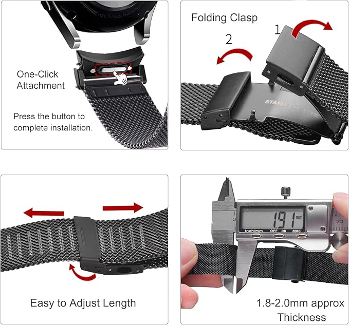 EACHE Stainless Steel Mesh Watch Band for Men Women, Quick Release Mesh Watch Straps 12mm 14mm 16mm 18mm 20mm 22mm