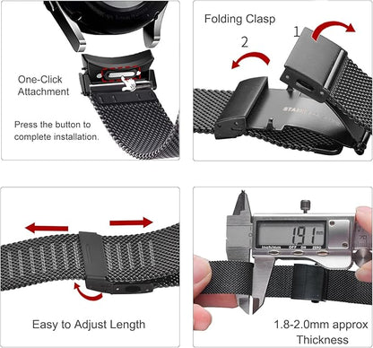 EACHE Stainless Steel Mesh Watch Band for Men Women, Quick Release Mesh Watch Straps 12mm 14mm 16mm 18mm 20mm 22mm