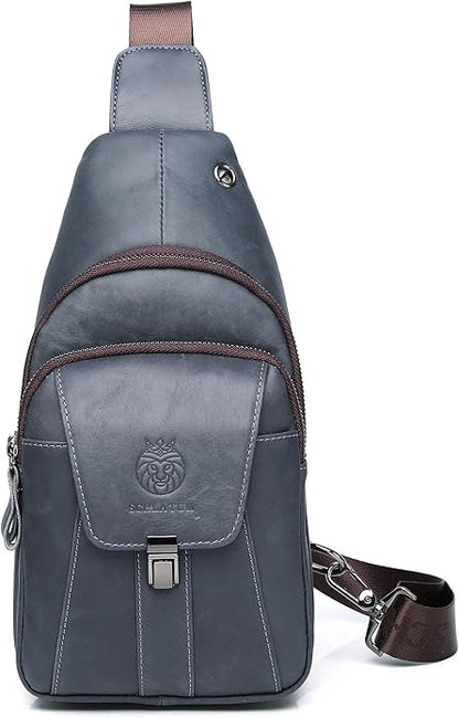 LUKZIJAES Genuine Leather Sling Bag for Men