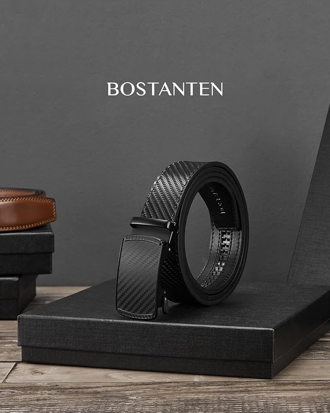 BOSTANTEN Mens Belt Leather Ratchet Belt For Men Dress and Casual with Adjustable Buckle, Trim to Fit