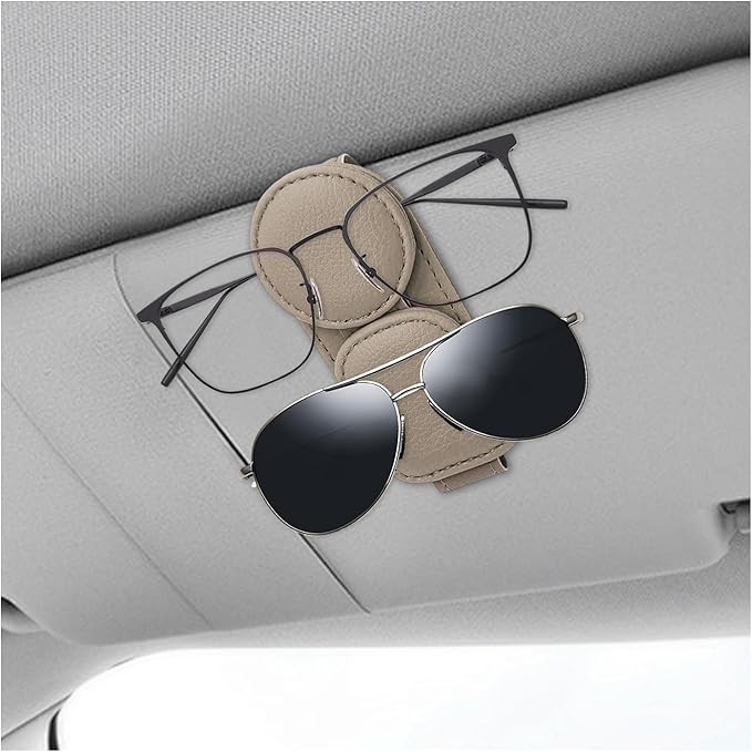Sunglasses Holder for Car Visor, Magnetic Leather Double Position Visor Glasses Hanger Clip, Premium Soft Double Ends Eyeglasses Holder Ticket Card Clips for Auto Sun Visor (Gray)