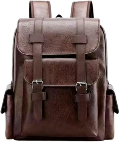 Business Men and Women PU Leather Backpack 15.6inch Laptop Waterproof Backpack Travel Commuter Lightweight schoolbag (Brown backpack8,Medium)