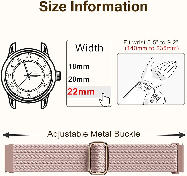 SNBLK 3 Pack 18mm 20mm 22mm Braided Watch Band Compatible with Garmin Vivoactive 5 Watch Bands/Vivoactive 6/3/4s, Quick Release Adjustable Elastic Nylon Loop Strap for Venu 3S/2S/Venu 3/2 Women Men