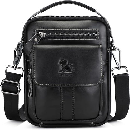 BAIGIO Genuine Leather Small Messenger Bag for Men Crossbody Shoulder Bag for Ipad MIni Handbag Man Purse for Daily Business | Genuine Leather, Small, for Ipad Mini, Man Purse, for Daily Business