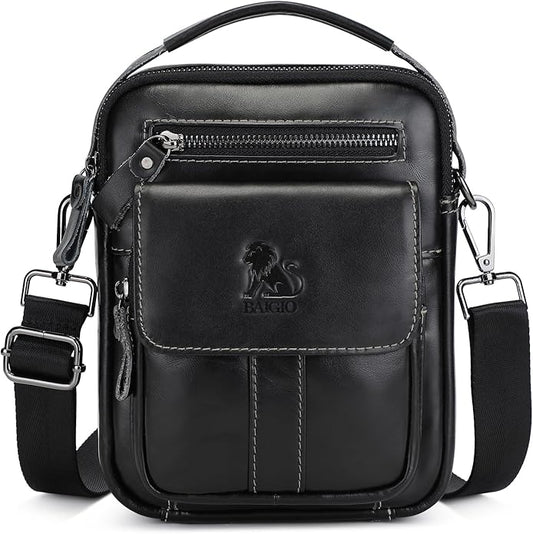 BAIGIO Genuine Leather Small Messenger Bag for Men Crossbody Shoulder Bag for Ipad MIni Handbag Man Purse for Daily Business | Genuine Leather, Small, for Ipad Mini, Man Purse, for Daily Business