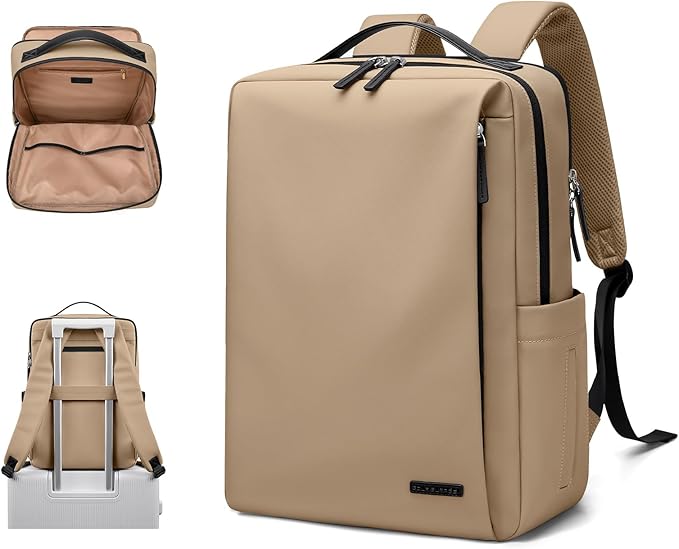 GOLF SUPAGS Imitation Leather Backpack for Women Men Multi-Functional Water-Resistant Casual Daypack for Work, Travel & College Fits 15.6 Inch Laptop (Gravel Brown)
